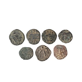 Set of Seven Ancient Copper Coins from the Indian Subcontinent