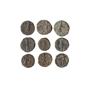 Set of Nine Kushan or Gandhara Region Copper Coins