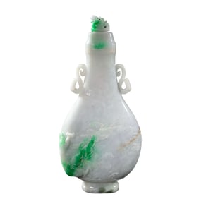 Qing Dynasty Jadeite Vase with Dragon Motif and Swing Handles