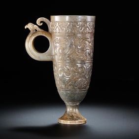 Warring States Period Hetian Jade Goblet with Beast Motifs