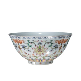 Famille Rose "Lotus Scroll" Bowl, Qianlong Mark and Period