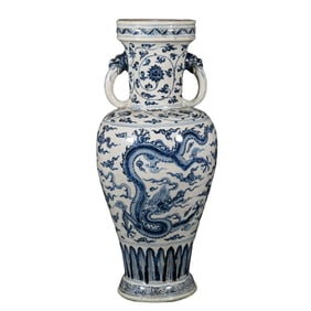 Blue and White Vase with Dragons Among Clouds, Jiajing Period