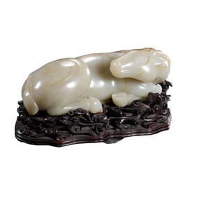 Qing Dynasty Hetian Jade Reclining Ox Ornament