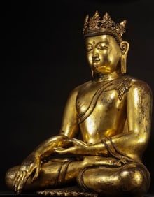 15th Century, Tibet Gilt Bronze Seated Shakyamuni Buddha