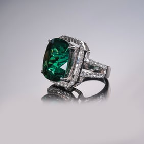 Modern Emerald and Diamond Ring