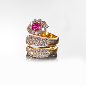 Modern Gold and Diamond Ring with Ruby