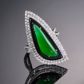 Modern Platinum and Diamond Ring with Imperial Green Jadeite