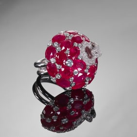 Modern Platinum Ring Set with Rubies and Diamonds