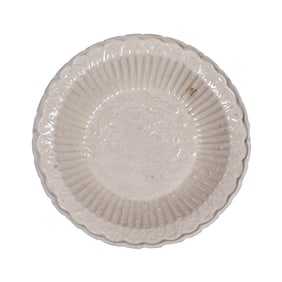 Ding Ware White-Glazed Molded Dish with Floral Scrolls