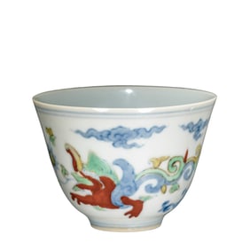 Doucai Cup with Clouds and Dragon Design, Chenghua Period, Ming Dynasty