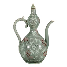 Goryeo Celadon Ewer with Inlaid Design of Children and Grapes
