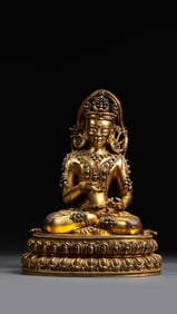 Gilt Bronze Crowned Buddha Statue, Tibet
