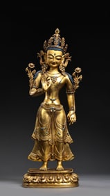 Gilt Bronze Standing Green Tara Statue, Tibet
