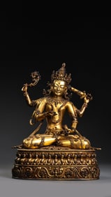 Gilt Bronze Seated Manjushri (Bodhisattva of Wisdom), Tibet
