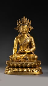 Gilt Bronze Seated Medicine Buddha (Bhaisajyaguru)