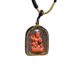 Qing Dynasty Red Coral Carved Ganesha Pendant