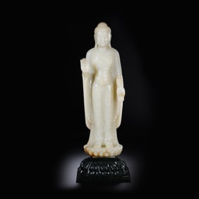 White Hetian Jade Standing Buddha Statue, Tang Dynasty
