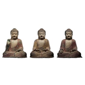 Tang Dynasty Stone Carved Seated Buddha Triad