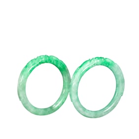 Pair of Jadeite Bangles with Dragon and Phoenix Motifs