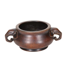 Ming Dynasty, Xuande Period Bronze Incense Burner with Elephant-Head Handles