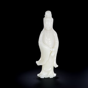 White Hetian Jade Standing Figure of Guanyin