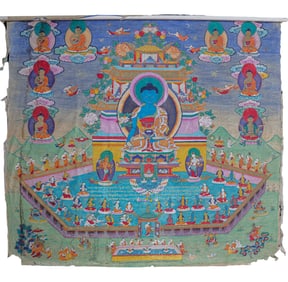 18th Century Thangka of the “Pure Land of Bhaisajyaguru (Medicine Buddha)