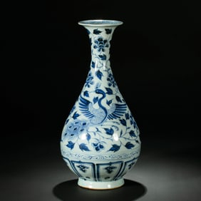 Yuan Dynasty Blue and White “Yuhuchun?? Vase with Floral Scroll and Crane Design