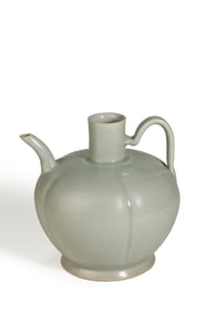 Yaozhou Celadon Melon-Ribbed Ewer, Five Dynasties Period