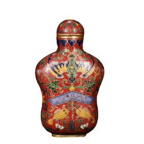 Cloisonné Enamel Snuff Bottle with Lotus Scroll Design, Qianlong Period