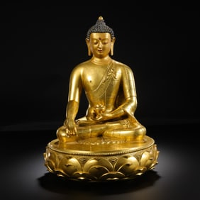 Qing Dynasty Gilt Bronze Seated Shakyamuni Buddha