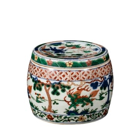 Ming Dynasty Wanli Period Wucai Jar with Qilin Design