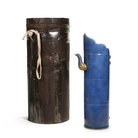 Ming Dynasty Blue-Glazed Ewer with Original Metal Protective Case