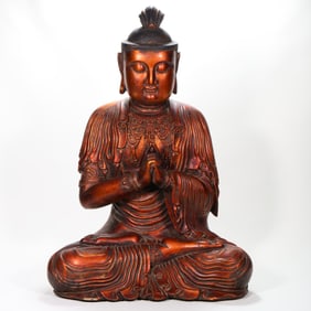 Gilt and Polychrome Wood Seated Buddha