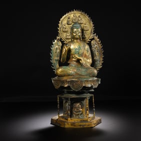 Tang Dynasty Gilt Bronze Seated Shakyamuni Buddha