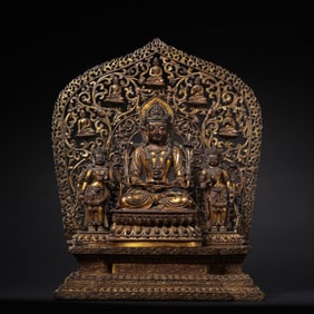 15th Century Tibetan Gilt Bronze Seated Buddha