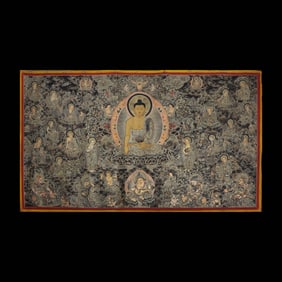 18th Century Tibetan Thangka of Shakyamuni Buddha, Mineral Pigments on Silk