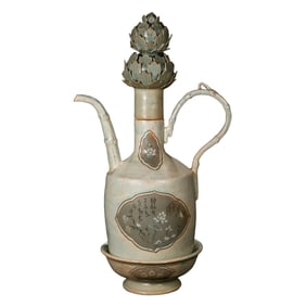 Goryeo Dynasty Celadon Ewer with Floral Finial