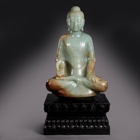 Tang Dynasty Hetian Jade Seated Shakyamuni Buddha