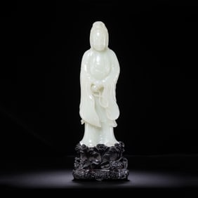 Qing Dynasty Hetian Jade Standing Guanyin Figure