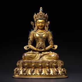 16th Century Tibetan Gilt Bronze Seated Buddha