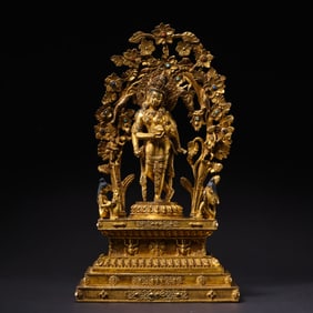 18th Century Tibetan Gilt Bronze Standing Buddha