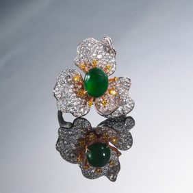 Jadeite and Diamond Floral Ring