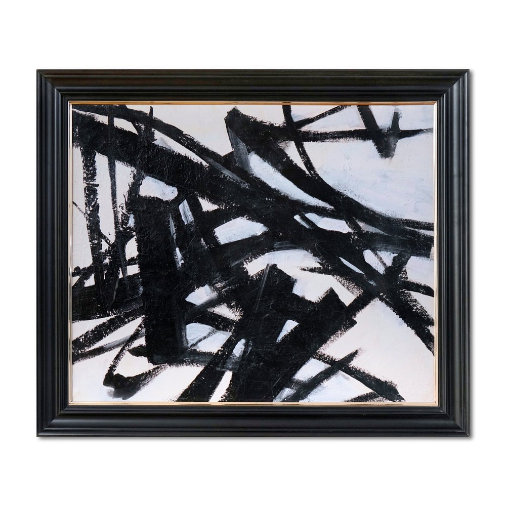 FRANZ KLINE (1910-1962), ATTRIBUTED TO, OIL ON CANVAS: Signed (verso) Image Dimensions: 73 x 60 cm (28 3/4 x 23 3/4 in) This painting comes with COA. Franz Kline (1910-1962) was an American Abstract Expressionist painter, known for his bold and dynamic bl