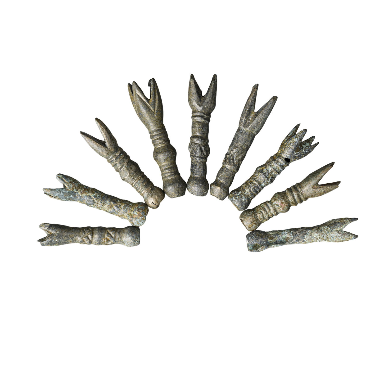 Set of Ancient Near Eastern Bronze Bamboo-Form Fitting Beads/Pendants (9 pcs) (1 of 3)