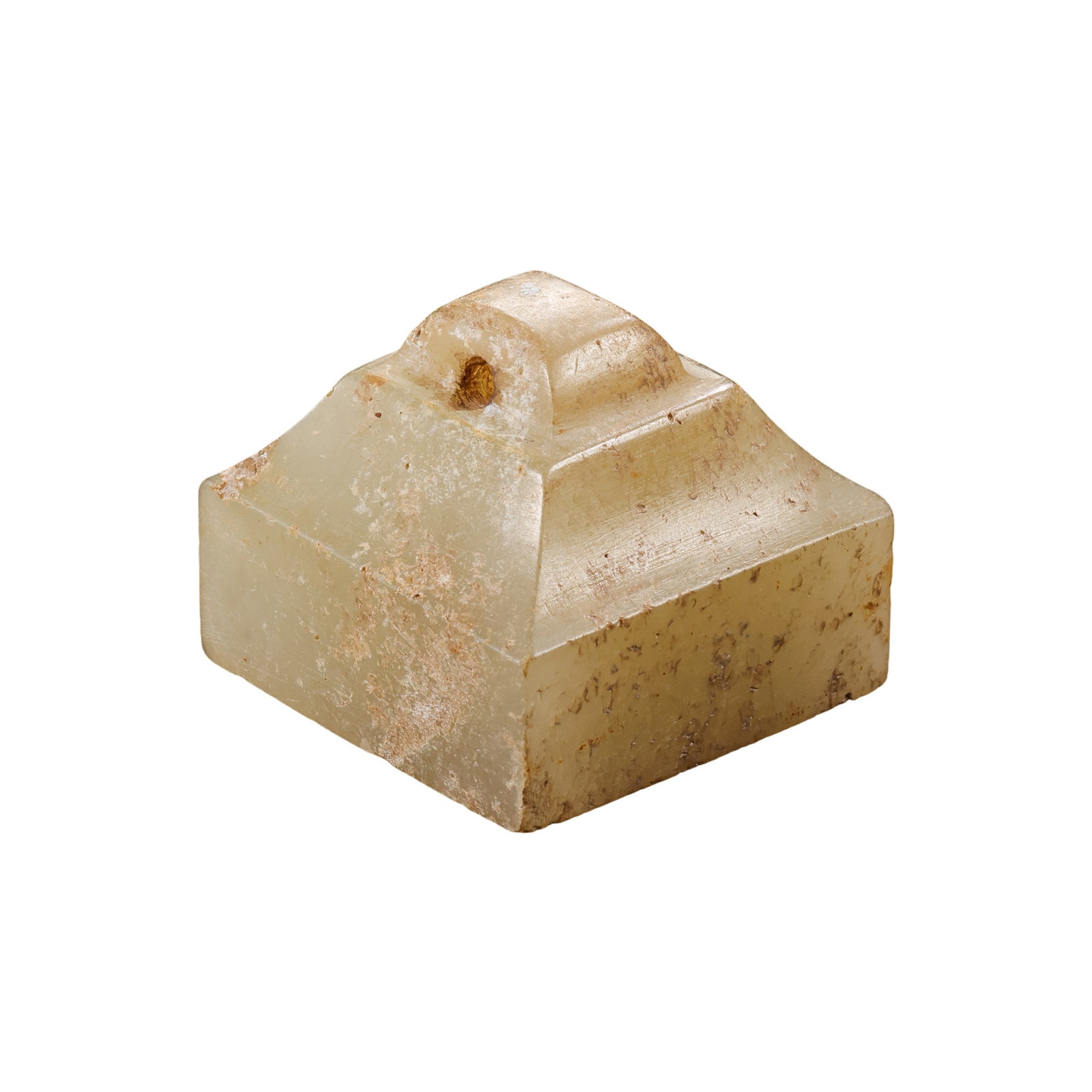 Warring States Period Hetian Jade Seal, China: "Warring States period (5th century–3rd century BCE); 2 cm long (approx. 0.79 in), 2 cm wide (approx. 0.79 in), 1.6 cm high (approx. 0.63 in); Weight: 12 gCondition and Provenance?Overall in good co