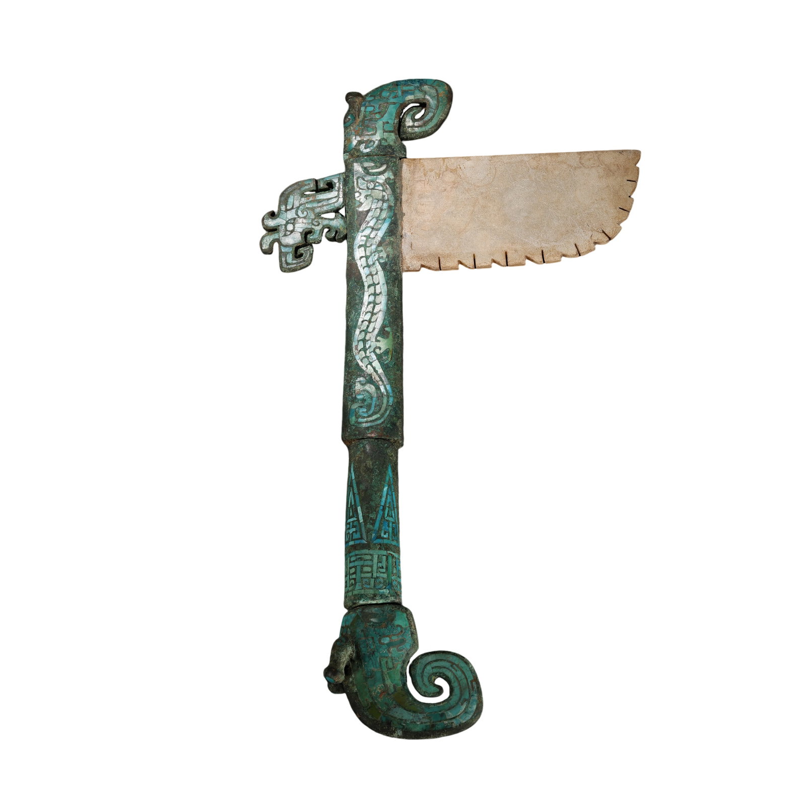Chinese Warring States Period Bronze Ge Dagger-Axe with Turquoise and Hetian Jade Inlay (1 of 6)