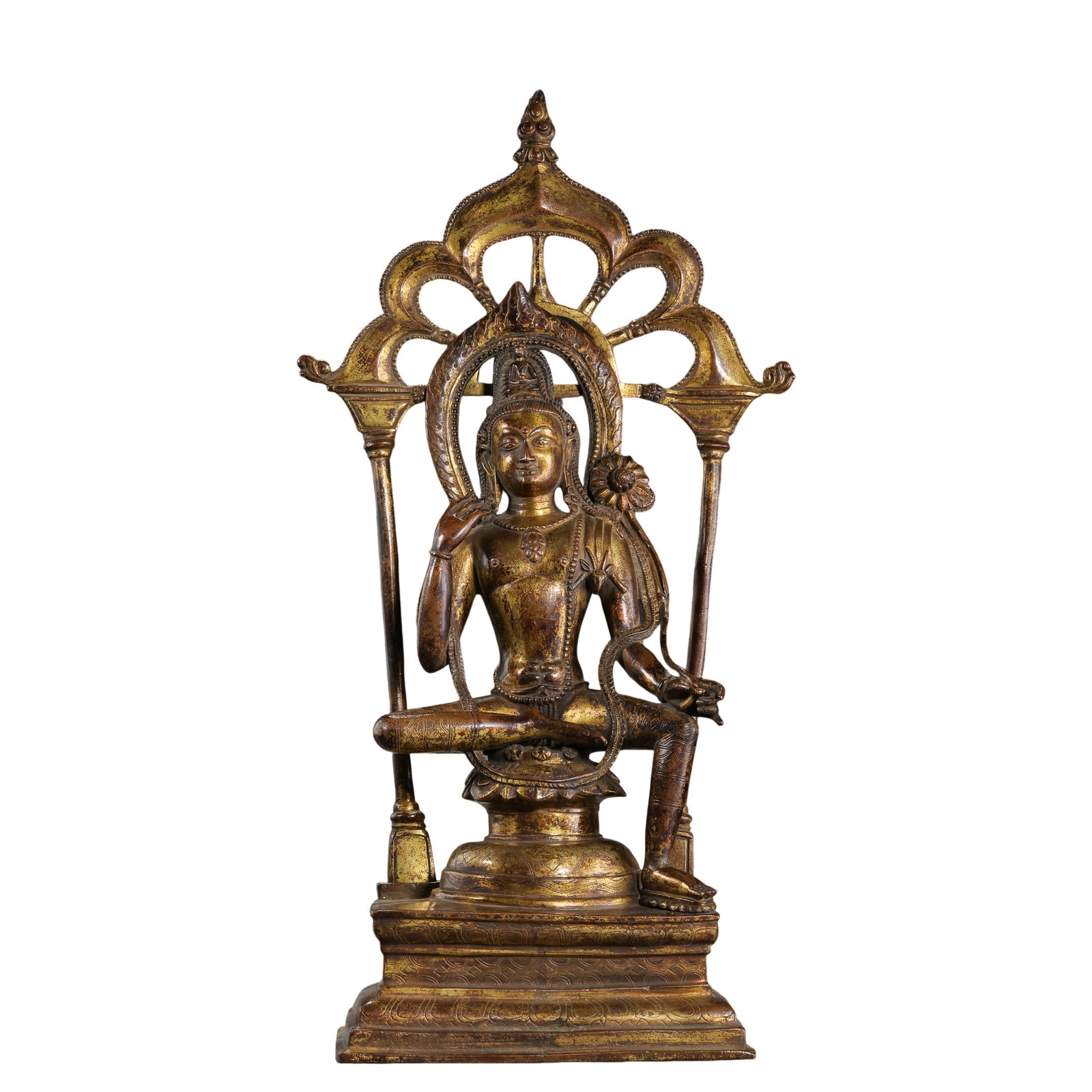16th-Century Tibetan Gilt-Bronze Buddhist Figure: 16th century; height: 50.5 cm / 19.88 in; width: 26.5 cm / 10.43 in; weight: 7156 g / 252.42 ozCondition and Provenance?Condition: Overall in good condition. The main figure, base, mandorla, and archi
