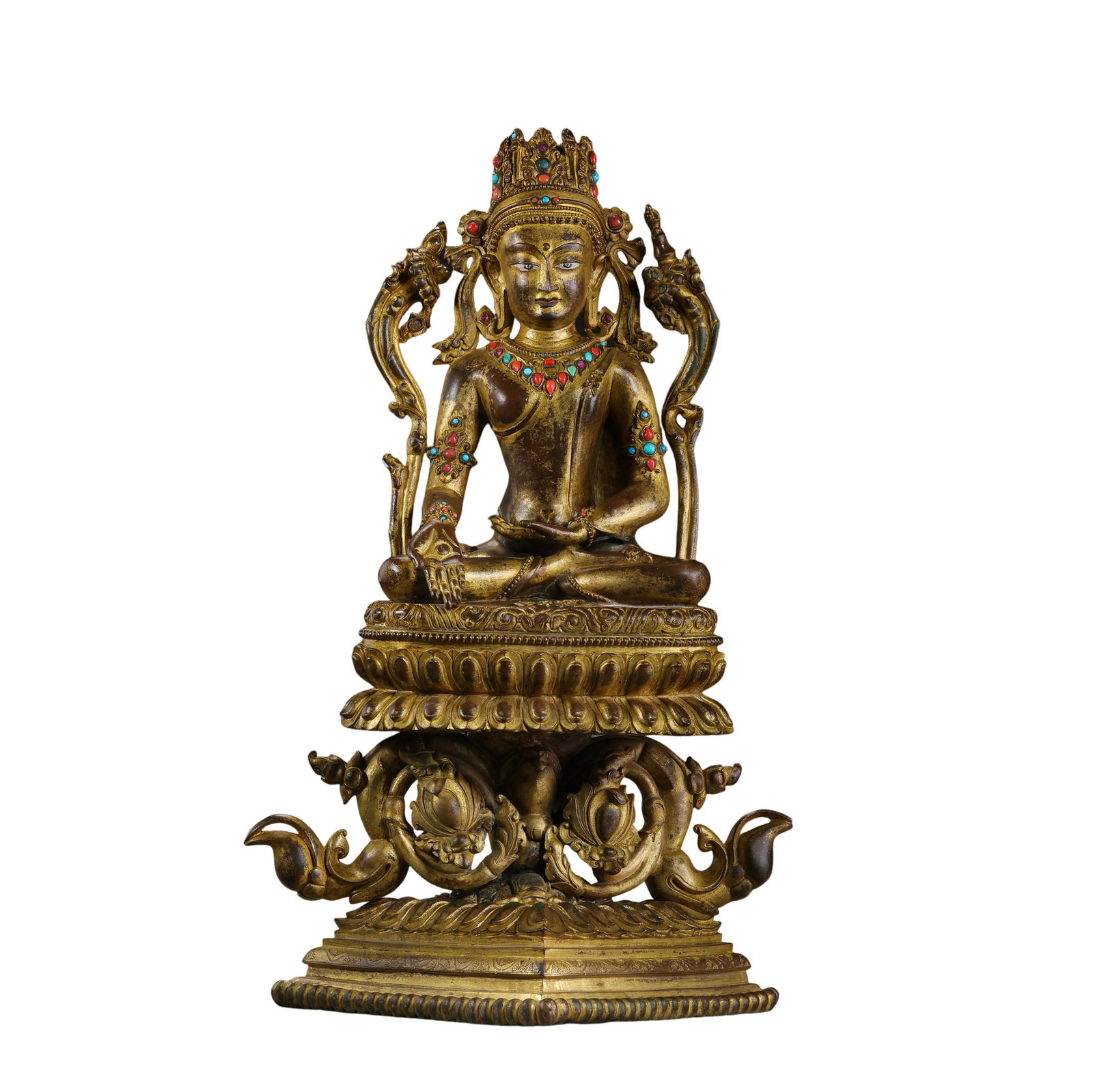 18th-Century Tibetan Gilt-Bronze and Jeweled Seated Buddhist Figure (1 of 12)