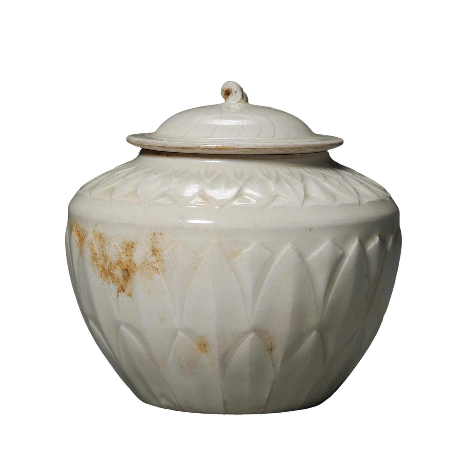 Five Dynasties Period, 10th Century Ding Ware White-Glazed Covered Jar with Carved Lotus-Petal (1 of 11)
