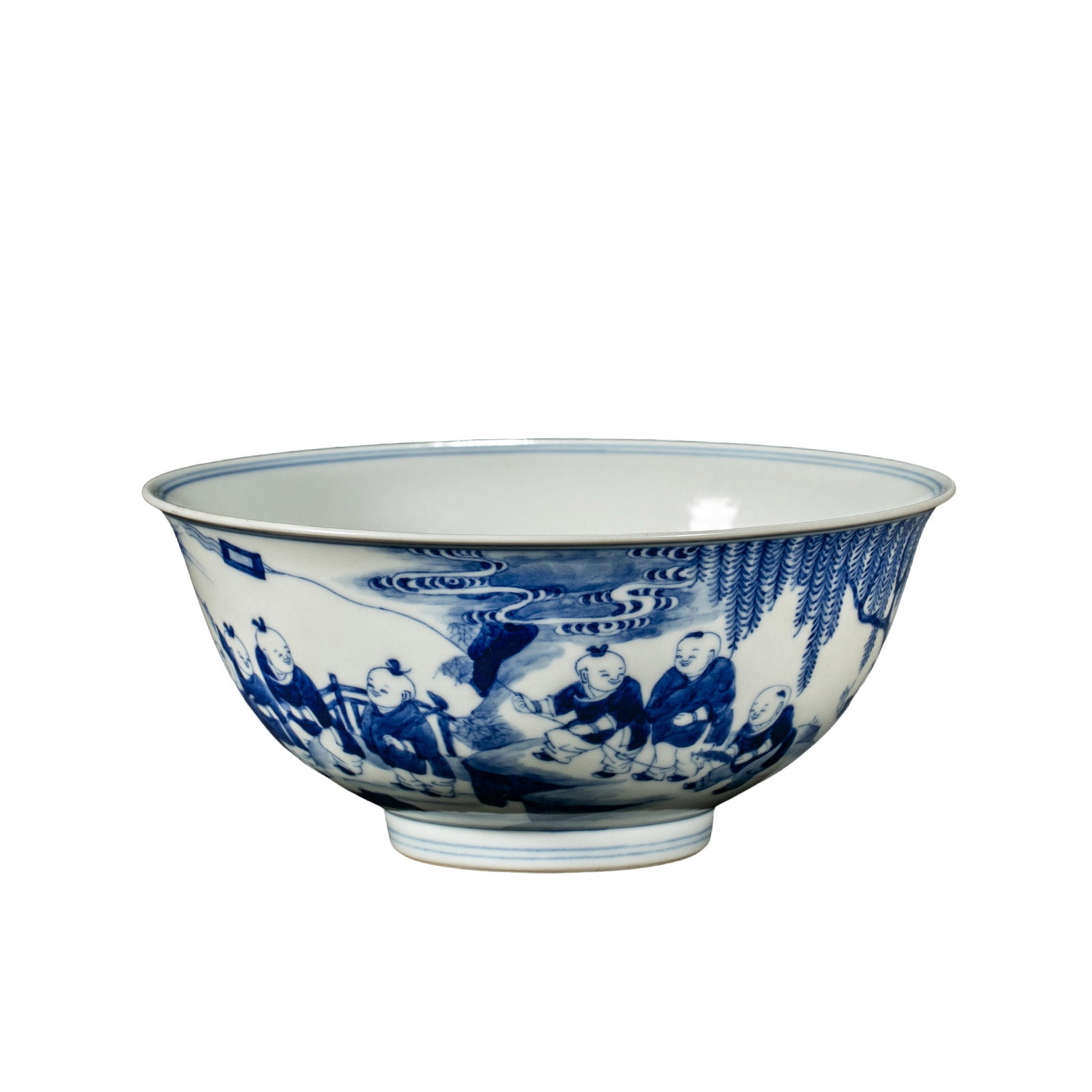 Yongzheng Period, Qing Dynasty Blue and White Bowl with Boys-at-Play Decoration: 18th century; Diameter: 15 cm, approximately 5.91 in, approximately 0.49 ft; Height: 7 cm, approximately 2.76 in, approximately 0.23 ftCondition and Provenance?Condition: Overall well preserved, with 